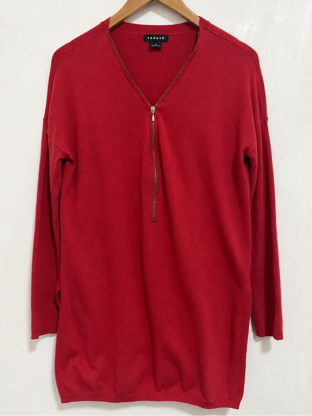 Trouvé Red Cashmere Blend Half Zip Sweater Tunic M Longline V Neck Side Slit